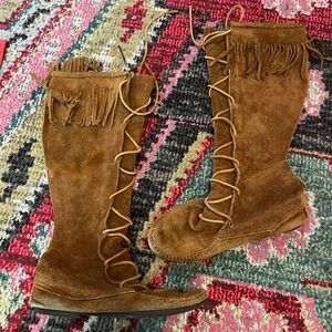 Minnetonka Brown Front Lace Knee High Moccasin Boot